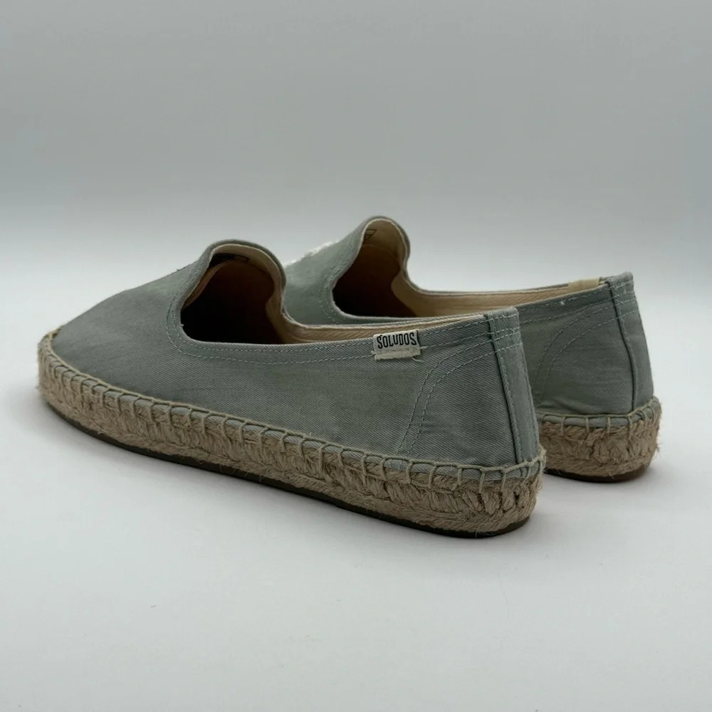 Soludos La Vie En Rosé Embroidered Espadrille Flats Blue Canvas Slip-On Shoes